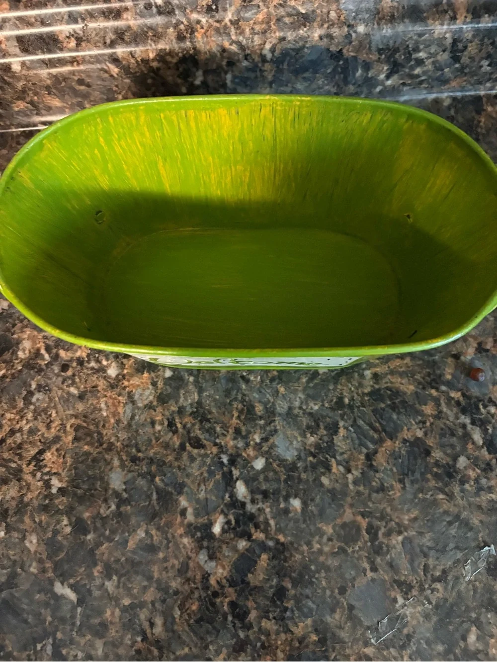 Welcome Green & Yellow Metal Decorative Tub - Home Accents